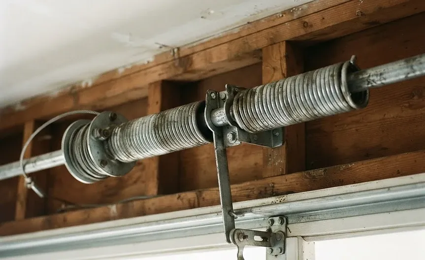 Torsion spring above a residential garage door