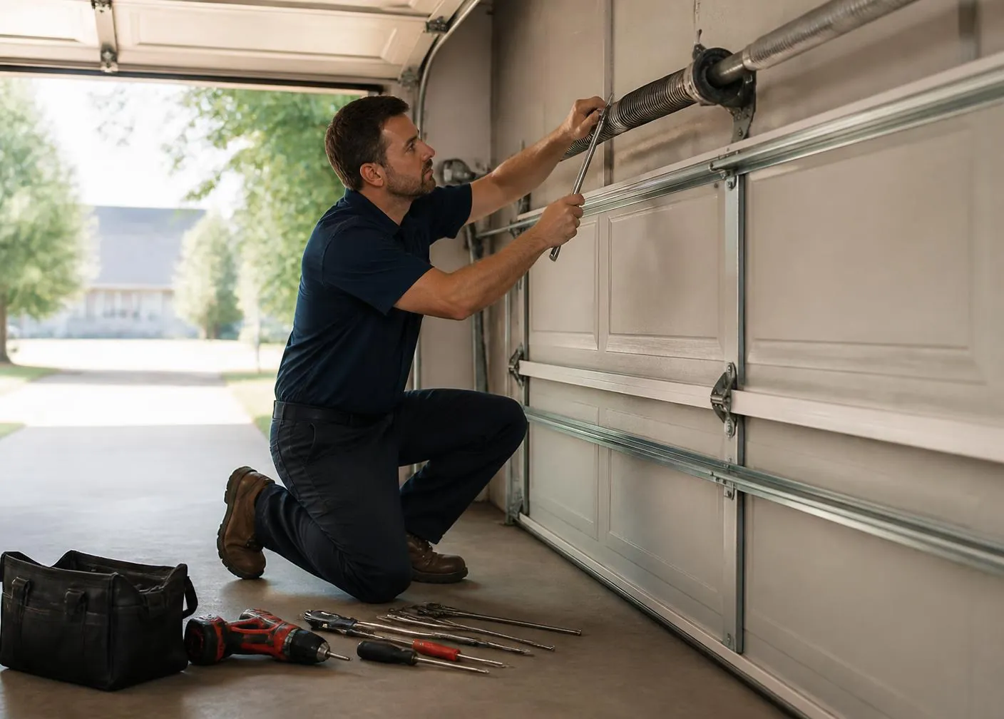 Prime Garage Doors technician replacing a torsion spring
